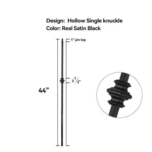 URKNO 44" Iron Stair Railing Set Hollow Single Joint Stair Shaft (Satin